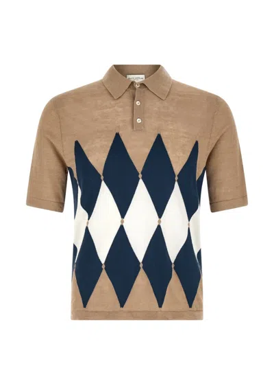 Ballantyne Argyle Patterned Linen-cotton Polo Shirt In Brown