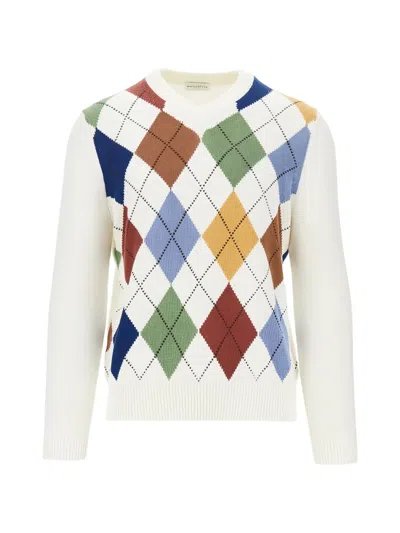 Ballantyne Argyle-pattern V-neck Sweater In White