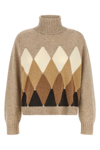 Ballantyne Beige Argyle Turtleneck Sweater