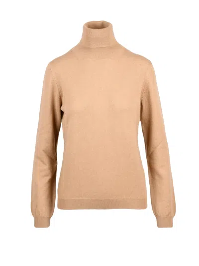 Ballantyne Beige High-neck Cashmere Sweater With Ribbed Details In Neutral