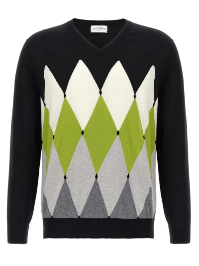 BALLANTYNE BLACK ARGYLE SWEATER