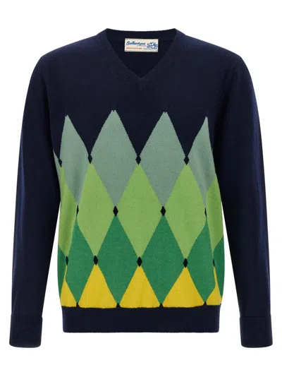 BALLANTYNE BLUE ARGYLE PATTERN SWEATER