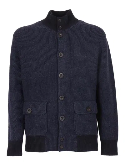 Ballantyne Ribbed Wool Cardigan In Blue