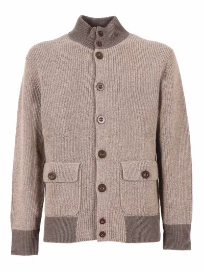 Ballantyne Ribbed Wool Cardigan In Brown