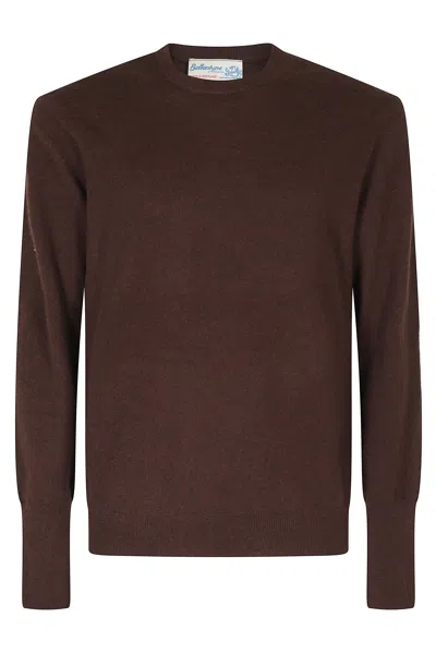 Ballantyne Brown Crew Neck Ribbed Cashmere Sweater