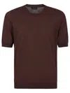 Ballantyne Brown Crew Neck T-shirt With Ribbed Detailing In Brown