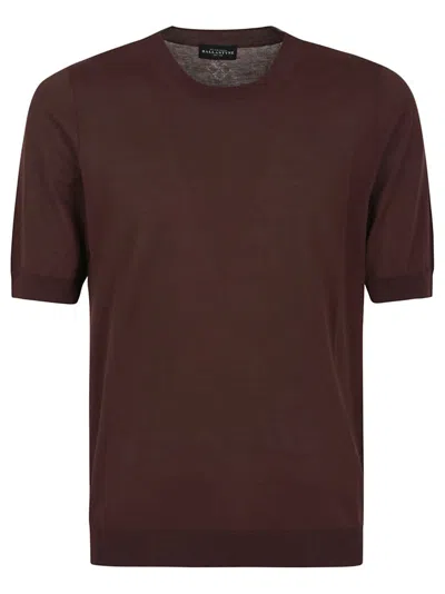 Ballantyne Brown Crew Neck T-shirt With Ribbed Detailing In Fondant