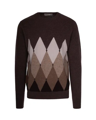 BALLANTYNE BROWN DIAMOND PATTERN SWEATER