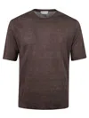 Ballantyne Brown Crew Neck T-shirt With Ribbed Detailing In Brown