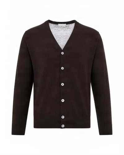 Ballantyne Brown V-neck Buttoned Wool Cardigan In Black