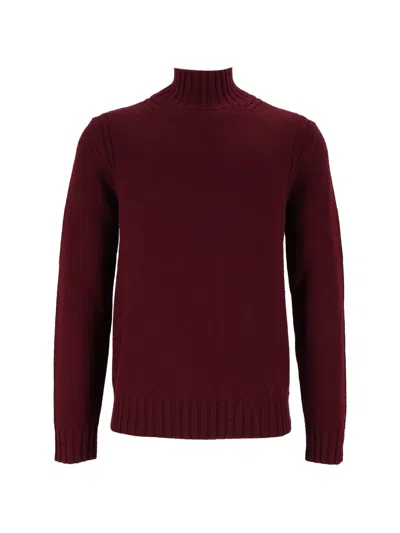 Ballantyne Burgundy Ribbed Wool Turtleneck Sweater In Red