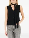 Ballantyne Sleeveless V-neck Top Tie Detail In Black