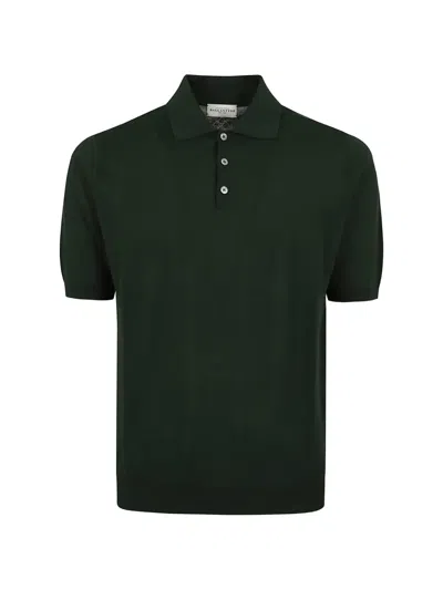 Ballantyne Polo Neck Pullover With Classic Button Front In Green