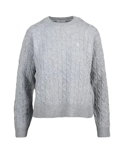Ballantyne Cable Knit Pullover Sweater With Classic Crewneck Design In Gray