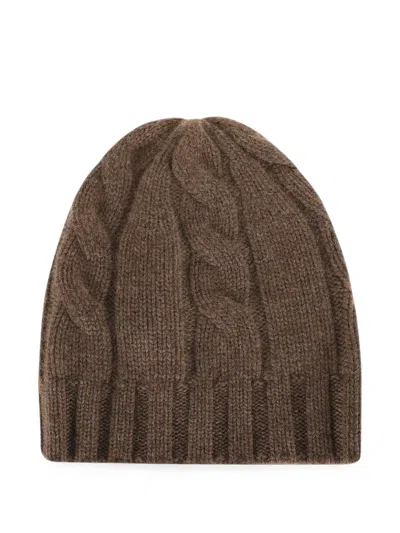 Ballantyne Cable-knit Ribbed Beanie Hat In Brown