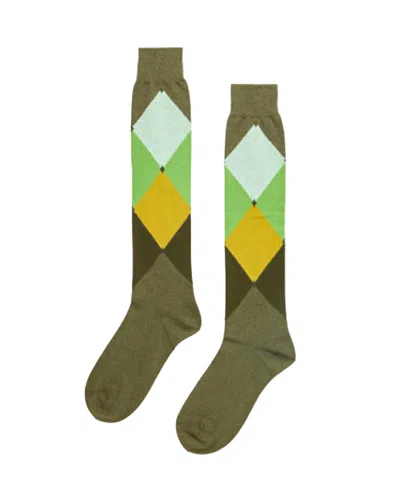Ballantyne Calze Lunghe In Cotone Fantasia Rombi In Green