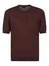 Ballantyne Brown Crew Neck T-shirt With Ribbed Detailing In Brown