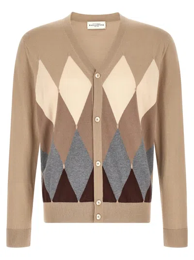 Ballantyne Cardigan Argyle Sweaters And Cardigans Beige In Brown
