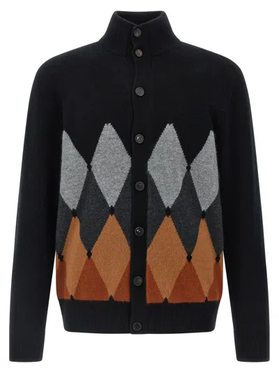 BALLANTYNE CARDIGAN ARGYLE SWEATERS AND CARDIGANS BLACK