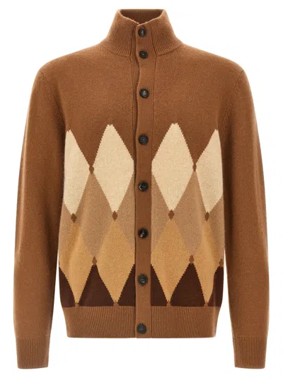 BALLANTYNE CARDIGAN ARGYLE SWEATERS AND CARDIGANS BROWN