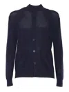 Ballantyne Open-knit Black Cardigan With Button-down Front In Blue