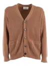 Ballantyne Fine Knit V-neck Cardigan With Button-down Front In Brown