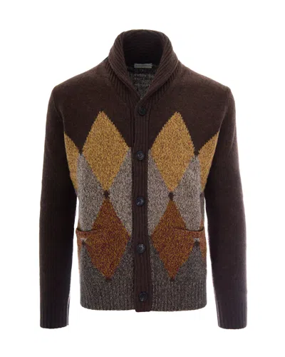 Ballantyne Cardigan Collar Beige Camel Dark Brown
