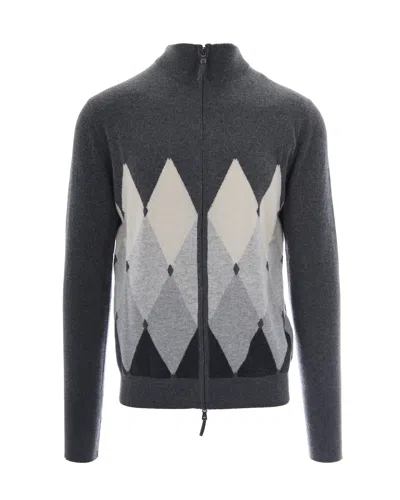 Ballantyne Cardigan Full Zip Derby Grey Charcoal Zinco Fog In Gray