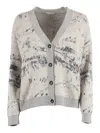 Ballantyne Fine Knit V-neck Cardigan With Button-down Front In Gray