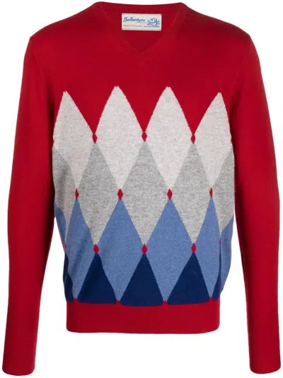 Ballantyne Cashmere Argyle Intarsia-knit Jumper In Red