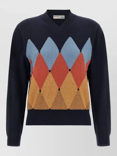 Ballantyne Cashmere Argyle V-neck Jumper In Blue