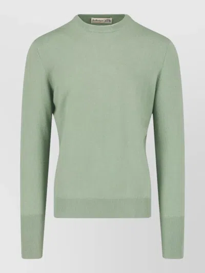 Ballantyne Crew Neck Ribbed Details Finished Hem Sweater In Green
