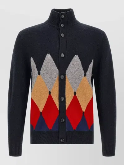 Ballantyne Cashmere Diamond Intarsia Cardigan In Animal Print