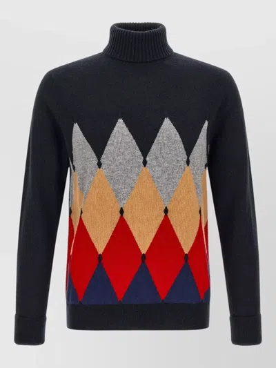 Ballantyne Cashmere Diamond Intarsia Turtleneck Jumper In Black