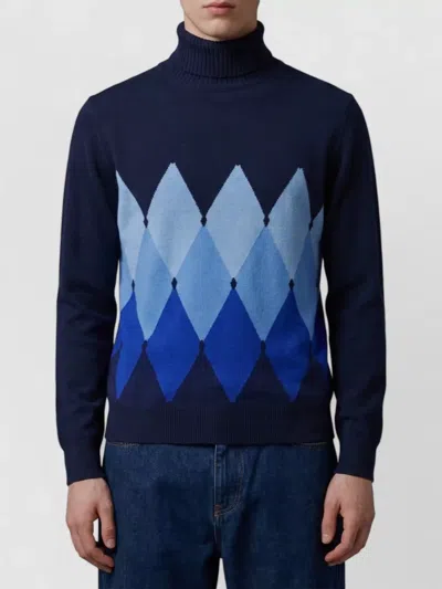 Ballantyne Cashmere Diamond-pattern Turtleneck Sweater In Blue