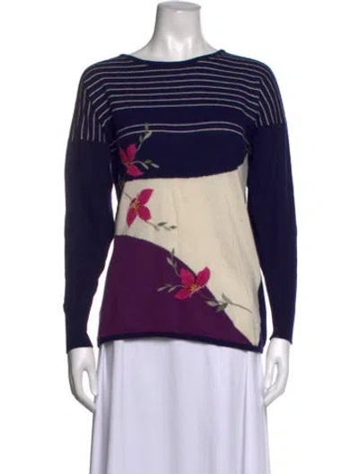 Pre-owned Ballantyne Cashmere Floral Print Sweater In Blue