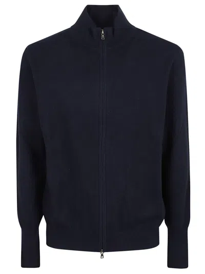 Ballantyne Fitted Cashmere Full Zip Cardigan With Ribbed Detailing In Black