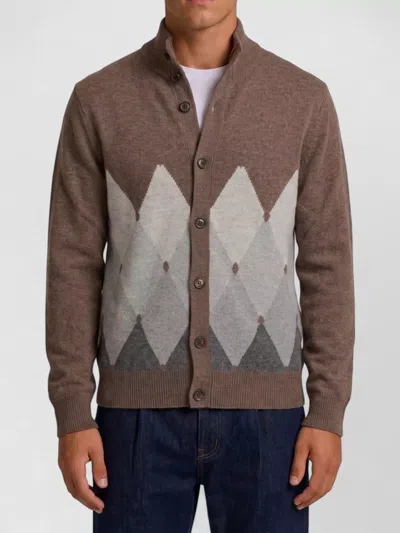 Ballantyne Cashmere Regular-fit Diamond-pattern Cardigan In Brown