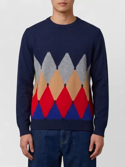 Ballantyne Cashmere Regular-fit Diamond-pattern Crew-neck Jumper In Blue