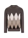 Ballantyne Diamond-patterned Round-neck Sweater In Brown