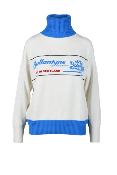 Ballantyne Cashmere Sweater - White/sky Blue In Multi