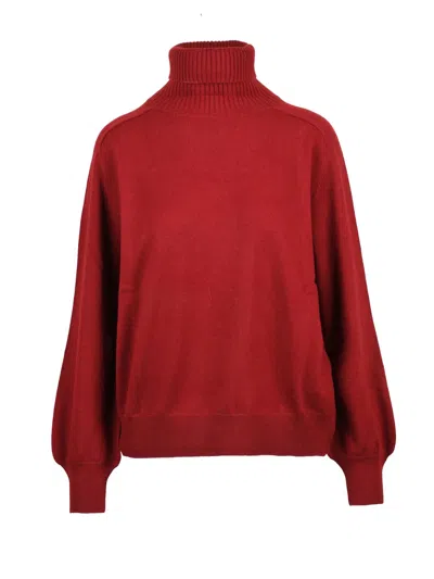 Ballantyne Cashmere Turtleneck Sweater With High Ribbed Collar And Relaxed Fit In Red