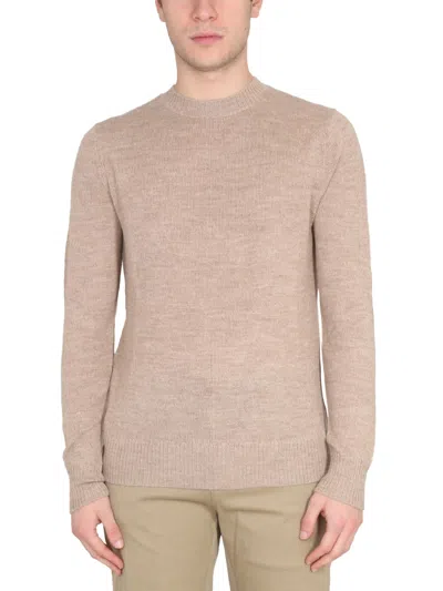 Ballantyne Crew Cross Neckline Ribbed Knit Sweater In Red