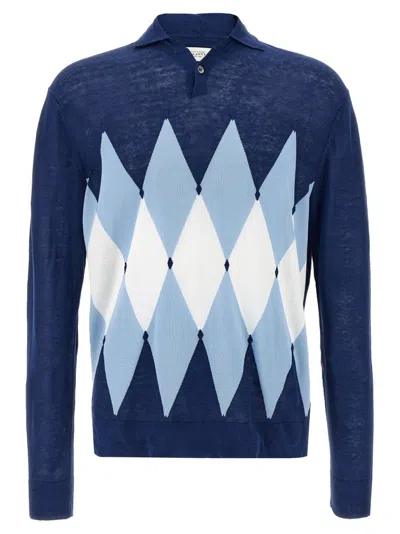 Ballantyne Argyle-intarsia Polo Shirt In Blue