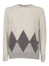 Ballantyne Classic Crew Neck Pullover In Subtle Argyle Pattern In Neutral