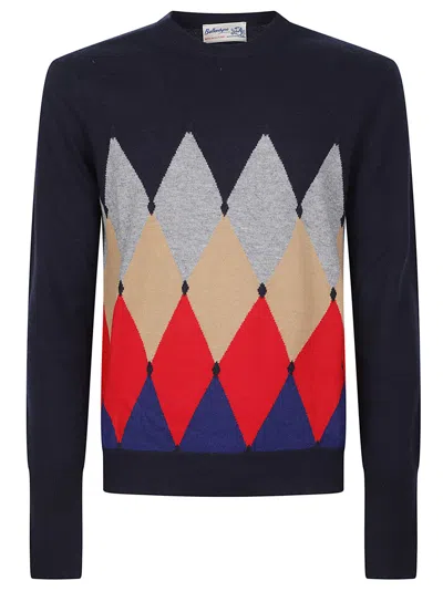 Ballantyne Classic Diamond Diamond Pattern Cashmere Sweater In Blue