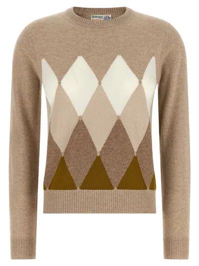 Ballantyne 'classic Diamond' Diamond-shaped Sweater In Beige