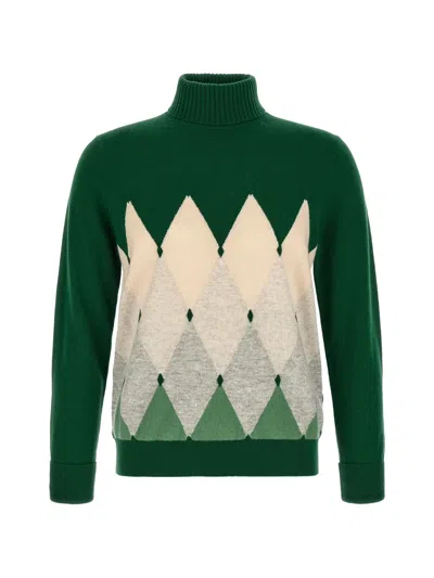 Ballantyne Diamond Intarsia Turtleneck Sweater In Red