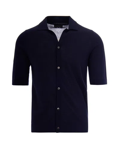 Ballantyne Short-sleeved Navy Button-up Shirt With Classic Collar In Blue