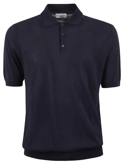 Ballantyne Classic Short-sleeved Polo With Buttoned Placket In Blue